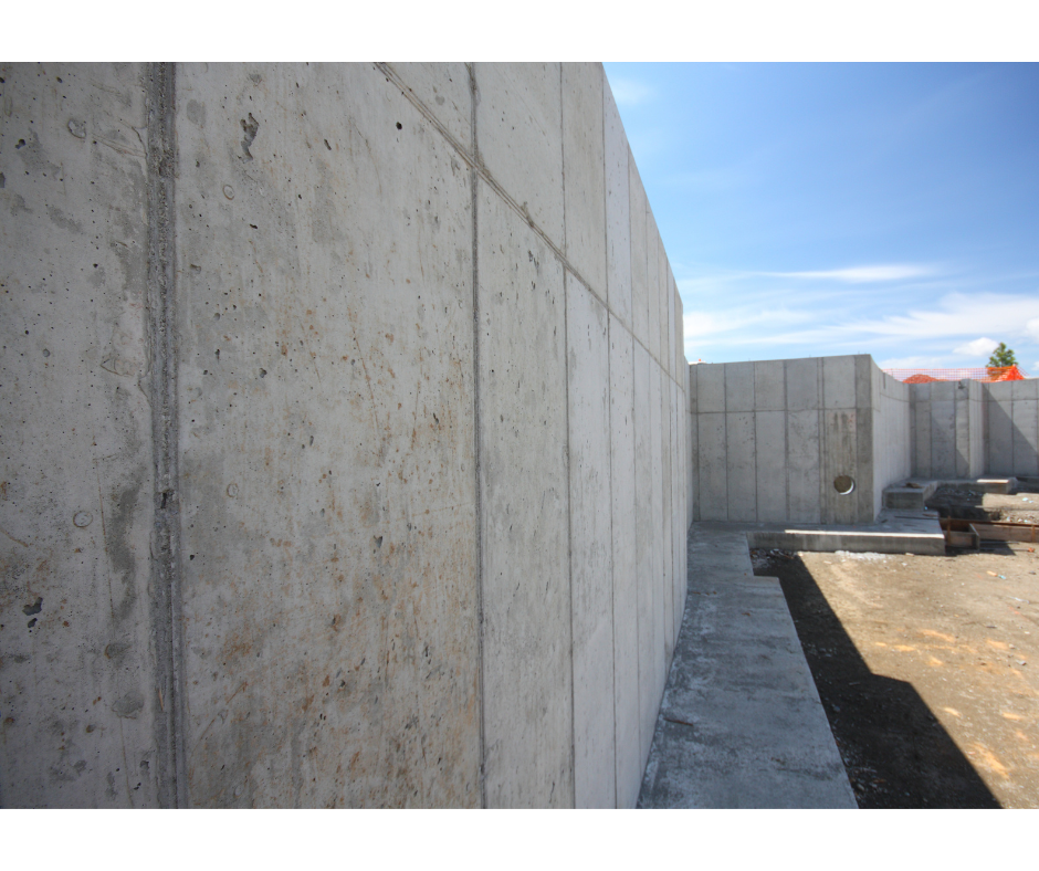 Concrete Retaining wall with concrete foundation.