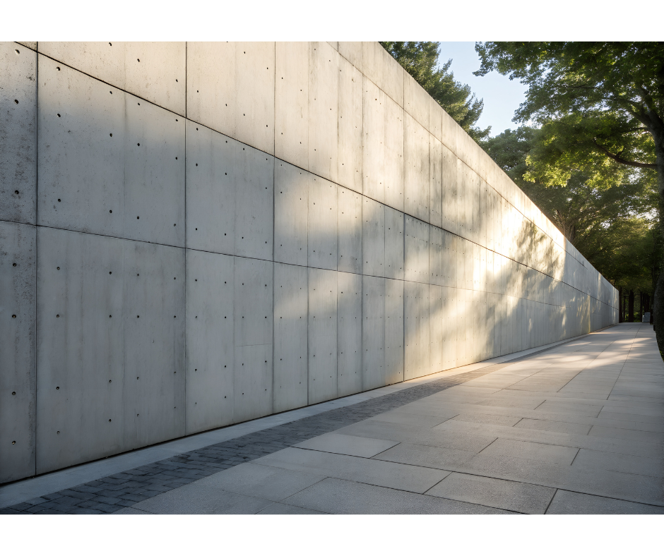 Concrete wall with a pathway leading to trees