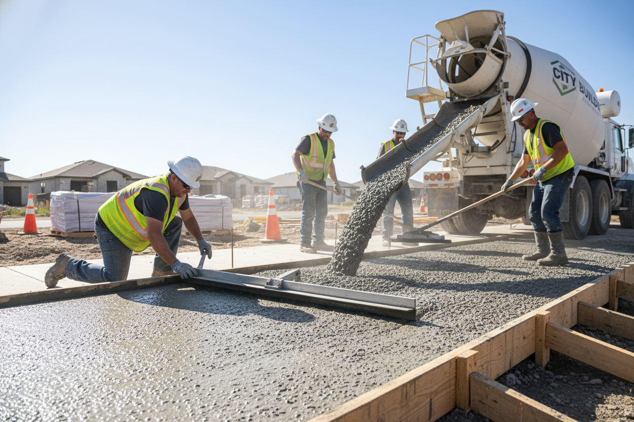 concrete sidewalk being poured